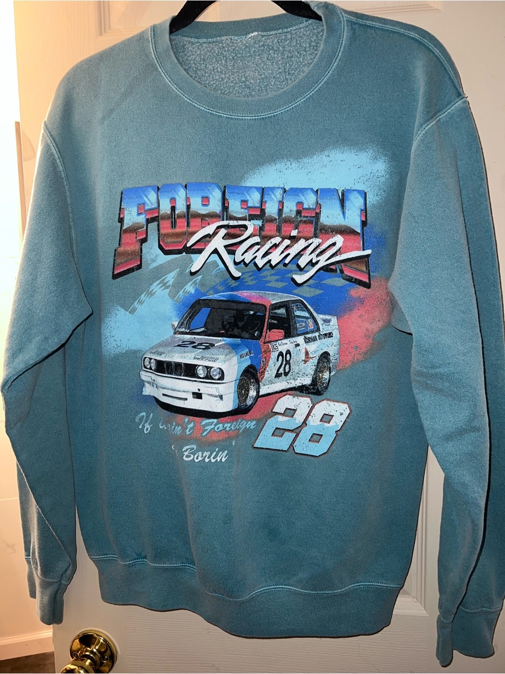 PacSun Teal Graphic Racing Crewneck Sweatshirt